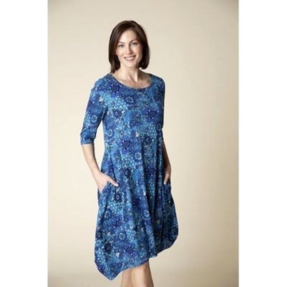 Habitat Artiste Sapphire Floral Mixed Print Soft Knit Dress w/Pockets Size Small